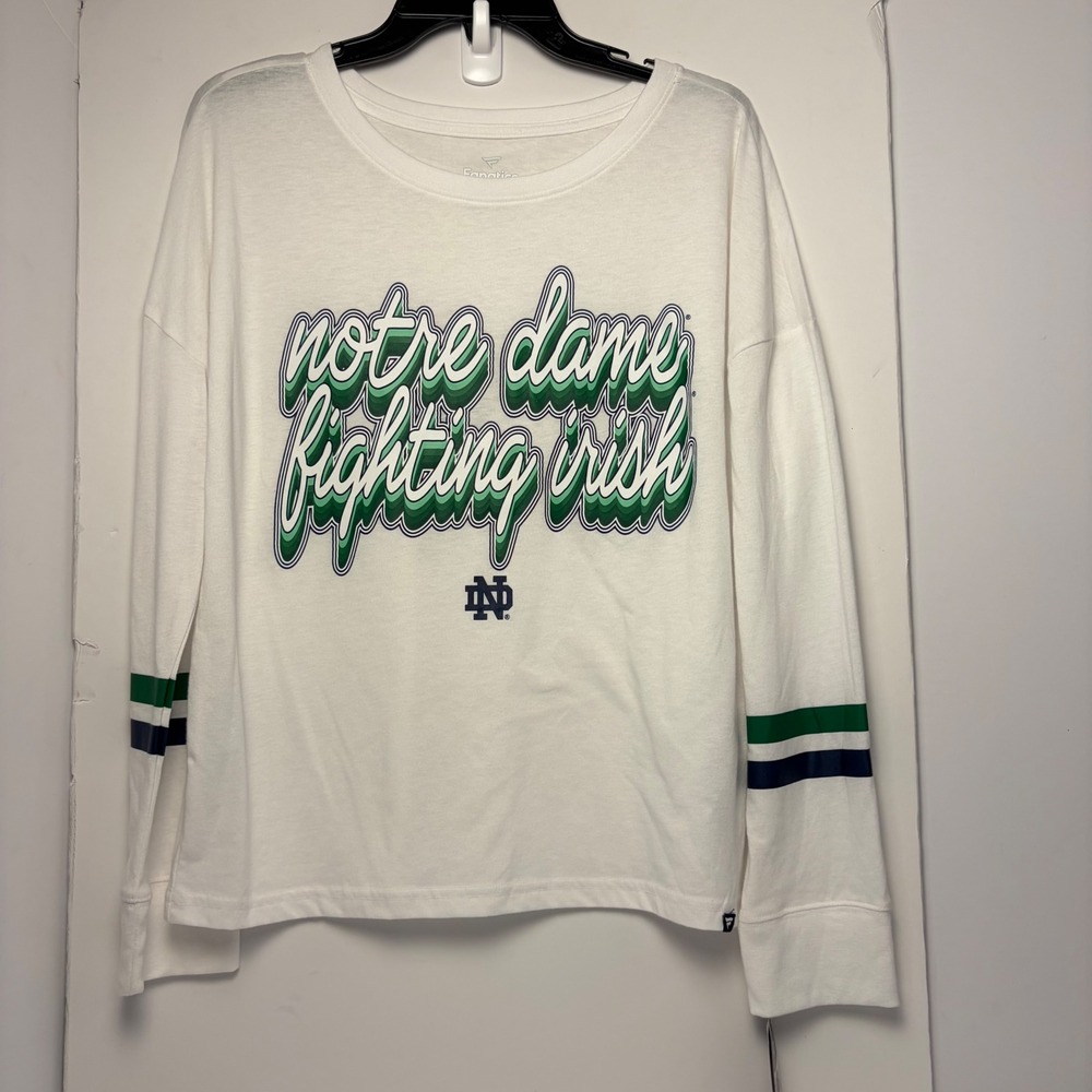 Fanatics Notre‎ Dame Fighting Irish White Long Sleeve Graphic T-Shirt Womens M